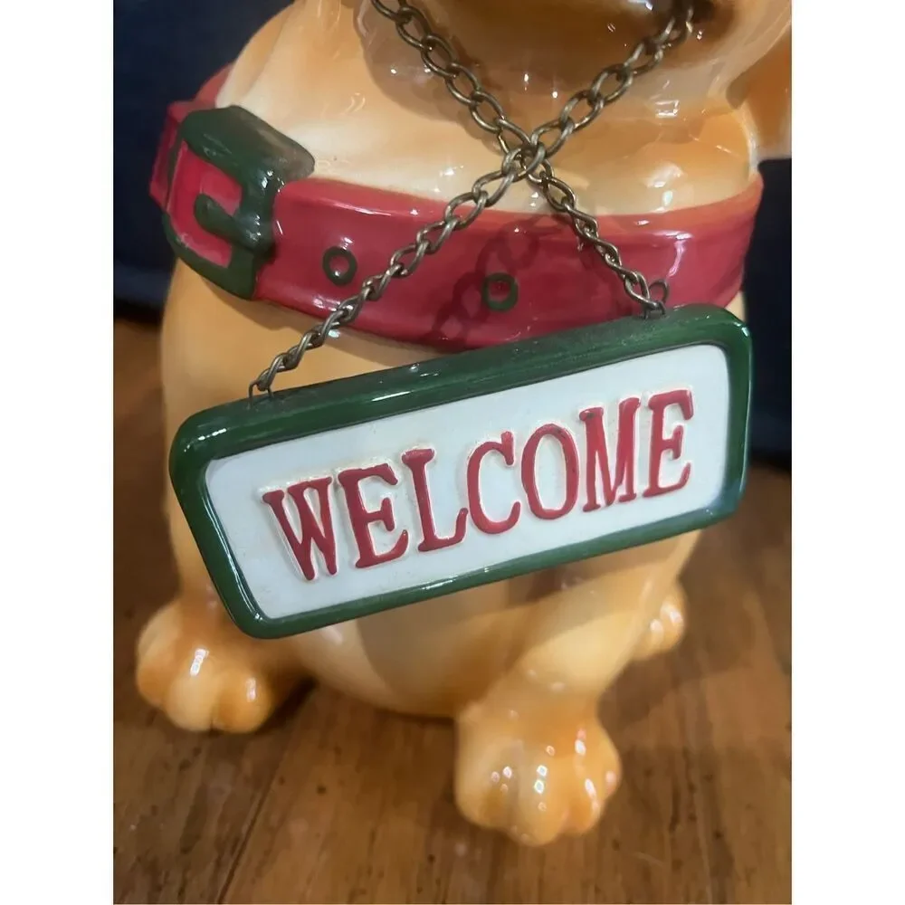 CKRO Puppy Dog Ceramic Merry Christmas or Welcome Sign Cookie Jar